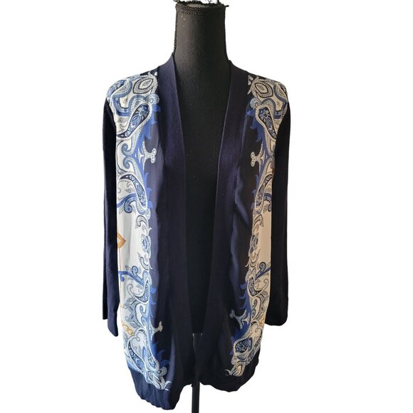 Chico's Blue Paisley Long Sleeve Cardigan Size O (XS) Office Wear Career Wear